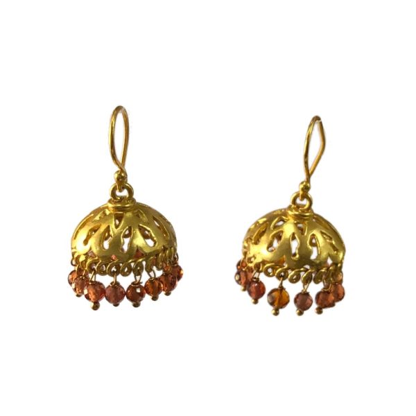 buy gold plated silver jhumki with tourmaline gemstone beads