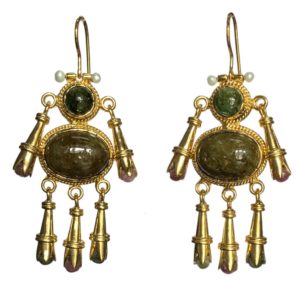 buy multi couloured tourmaline gemstone set gold plated silver earrings