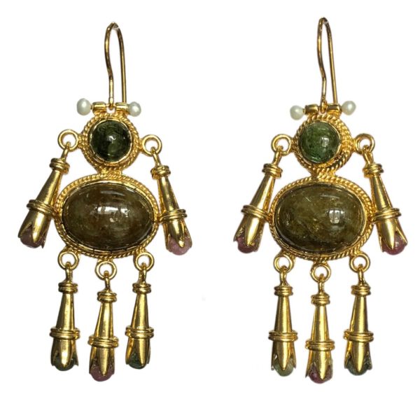 buy multi couloured tourmaline gemstone set gold plated silver earrings
