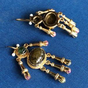 tourmaline set gold plated sterling silver earrings