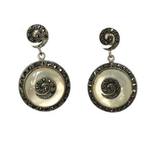 mercasite sterling silver earrings with white mop mother of pearl