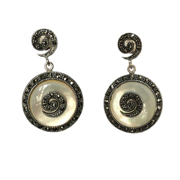mercasite sterling silver earrings with white mop mother of pearl