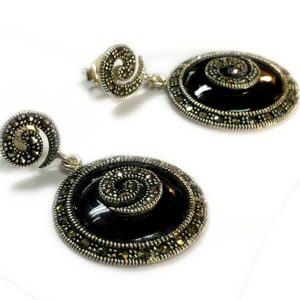 black onyx & mercasite sterling silver earrings