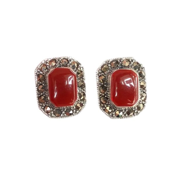 red onyx mercasite sterling silver earrings