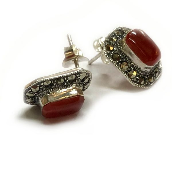 red onyx & mercasite sterling silver earrings