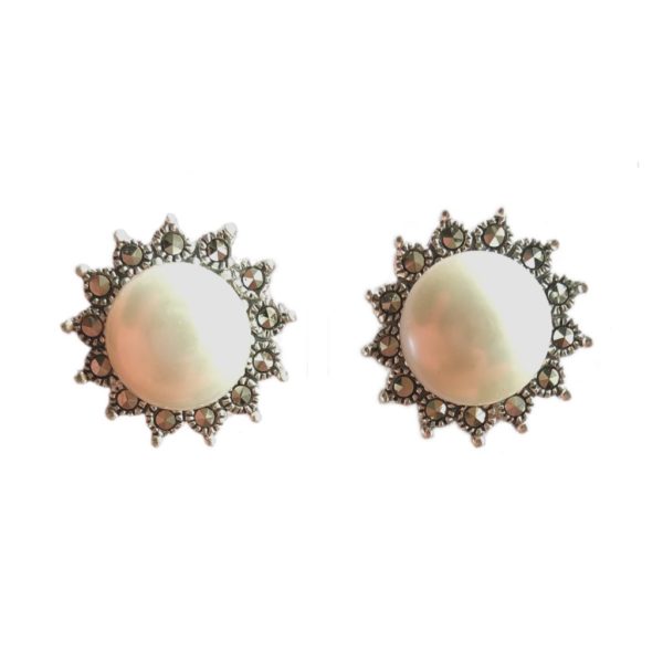 pearl & mercasite sterling silver stud earrings from sterling silver jewellery collection