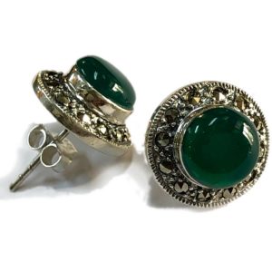 sterling silver stud earrings set with green onyx & mercasite