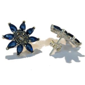 mercasite and blue synthetic stone set sterling silver earrings