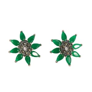 mercasite sterling silver stud earrings with green onyx and oval shape