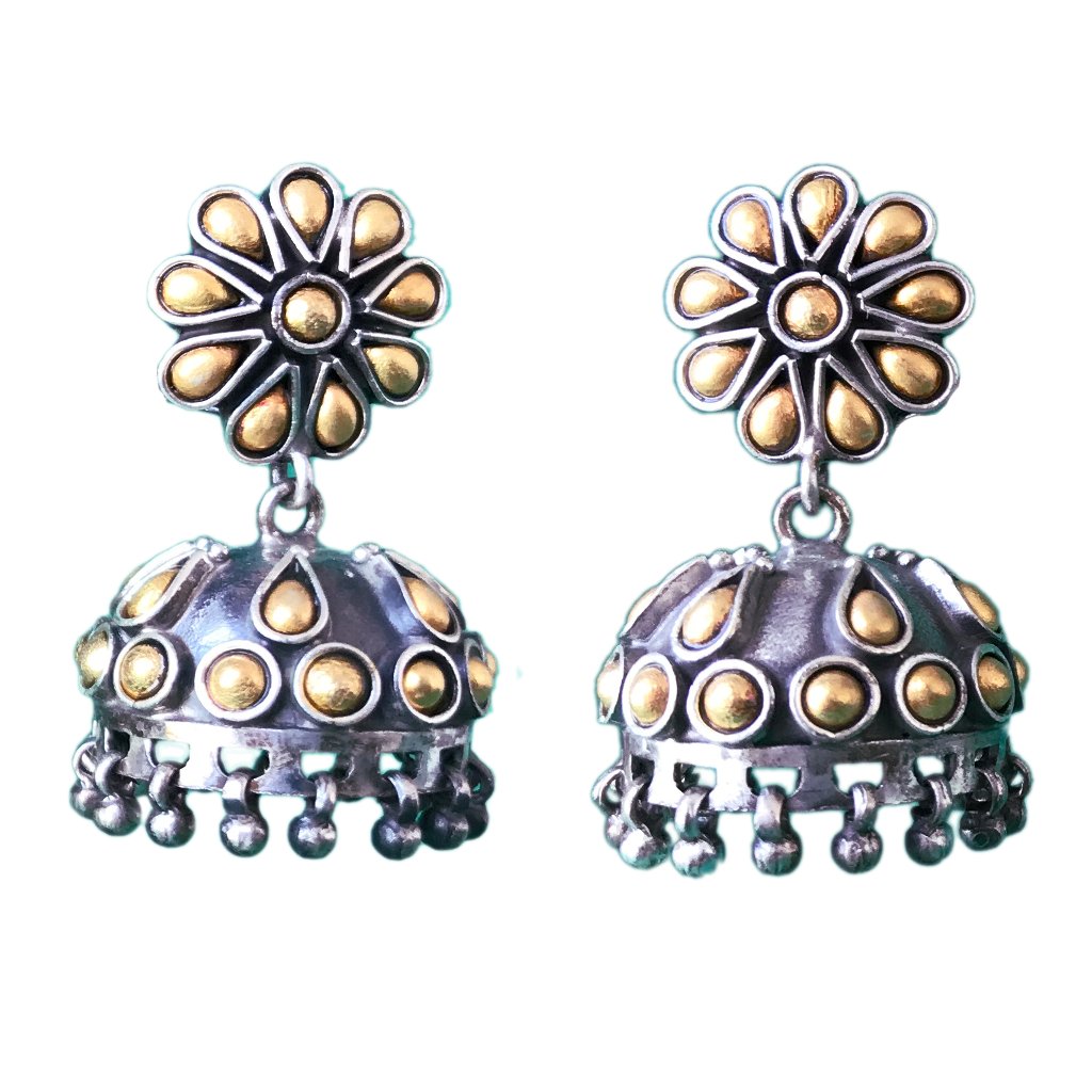 Dual tone Sterling Silver Jhumka Earrings | Buy Online