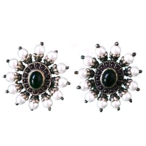 red green pearls jadau sterling silver stud earrings