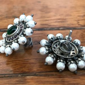 south indian jadau style sterling silver stud earrings