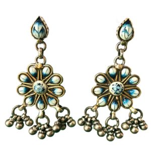 blue white enamel floral sterling silver earrings