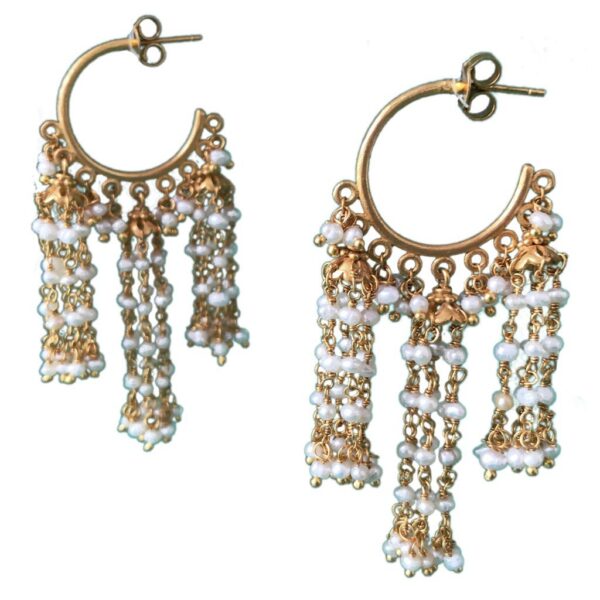 pearl string hanging gold plated sterling silver earrings