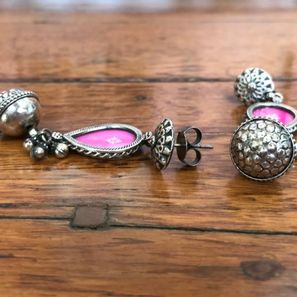 Pink painting Drop Long Earrings - Image 2