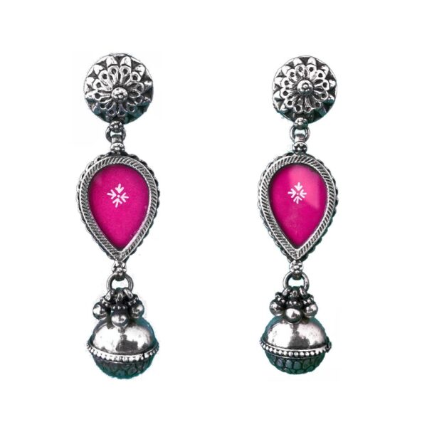 long sterling silver earrings with painting