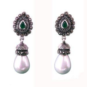pearl green onyx mercasite earrings