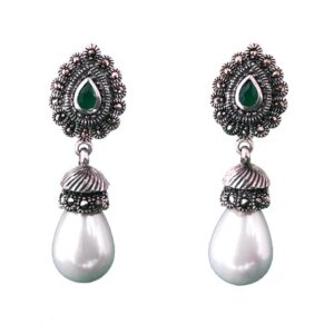 pearl green onyx mercasite earrings