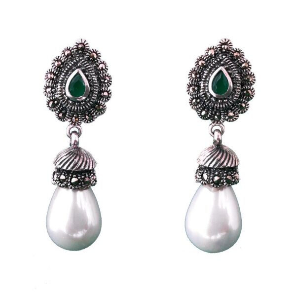 pearl green onyx mercasite earrings