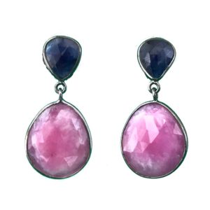 pink blue sapphire sterling silver earrings