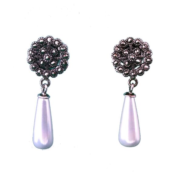 pearl drop mercasite sterling silver earrings