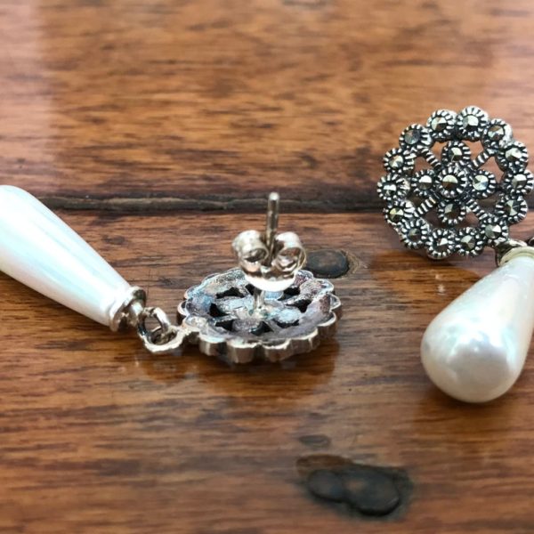 Pearl drop Mercasite Earrings - Image 2