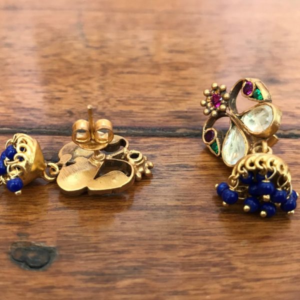 Traditional jadau Jhumka Gold plated Earrings - Image 2