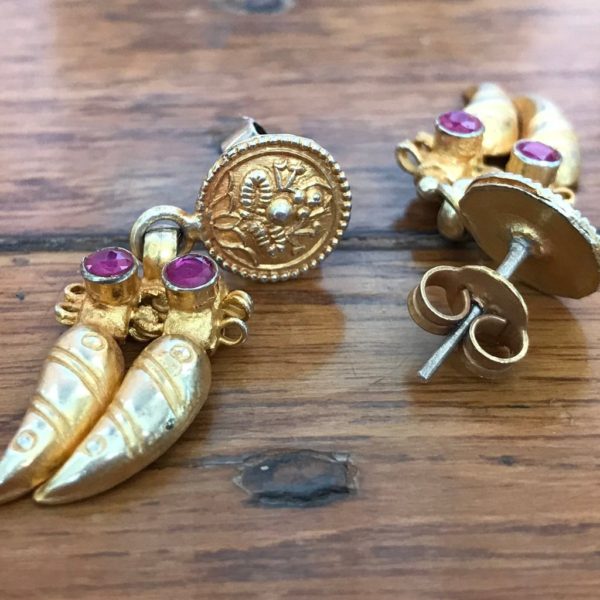 Ruby Ganesha Coin Gold plated Earrings - Image 2