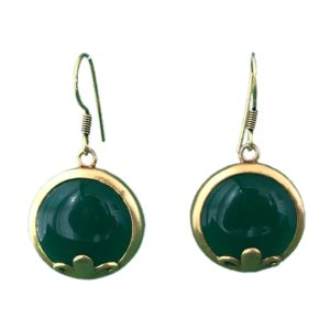 fleur de lis gold plated green onyx earrings
