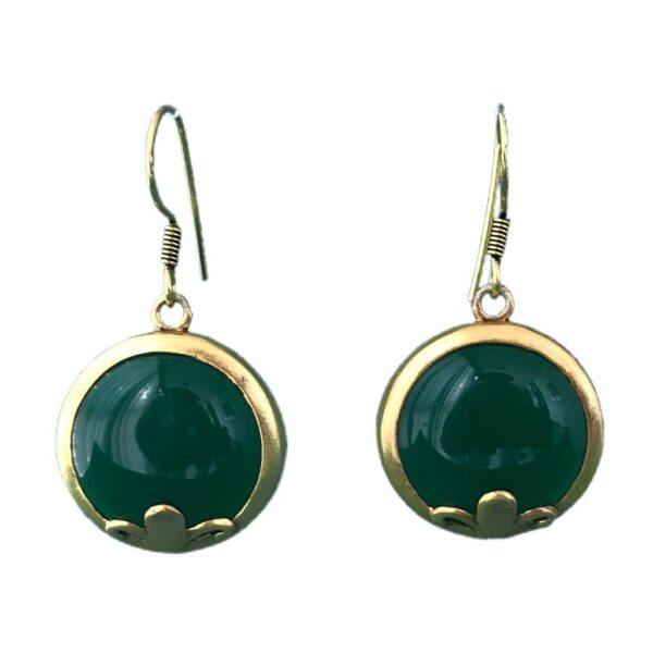 fleur de lis gold plated green onyx earrings