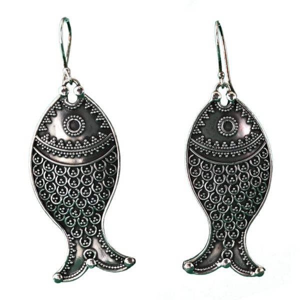 rava work sterling silver fish earrings