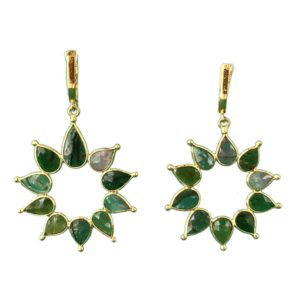 multi tourmaline flower gold plated sterling silver earrings