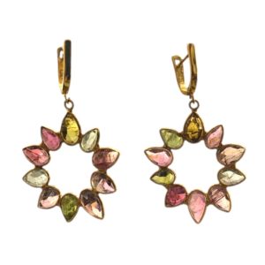 multicolour tourmaline gold plated sterling silver earrings