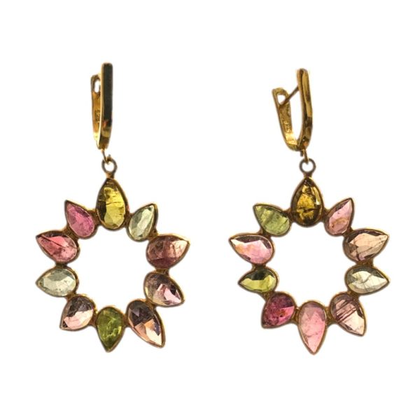 multicolour tourmaline gold plated sterling silver earrings