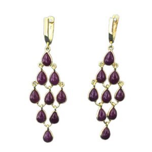 ruby dangler gold plated sterling silver earrings