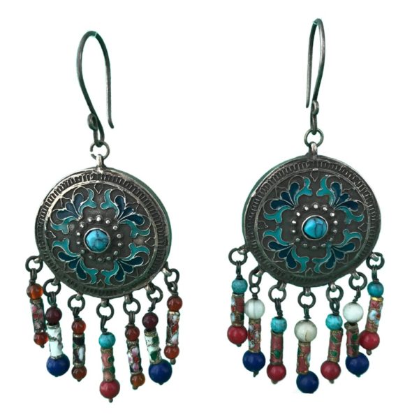 vintage large central-asian medallion silver earrings