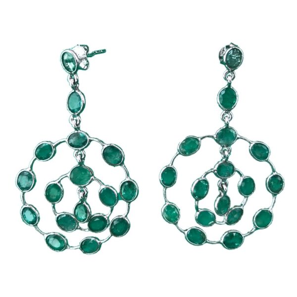emerald hoop style sterling silver earrings