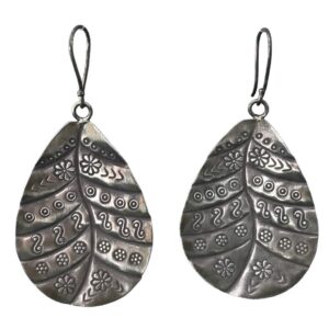 oxidized leaf sterling silver earrings