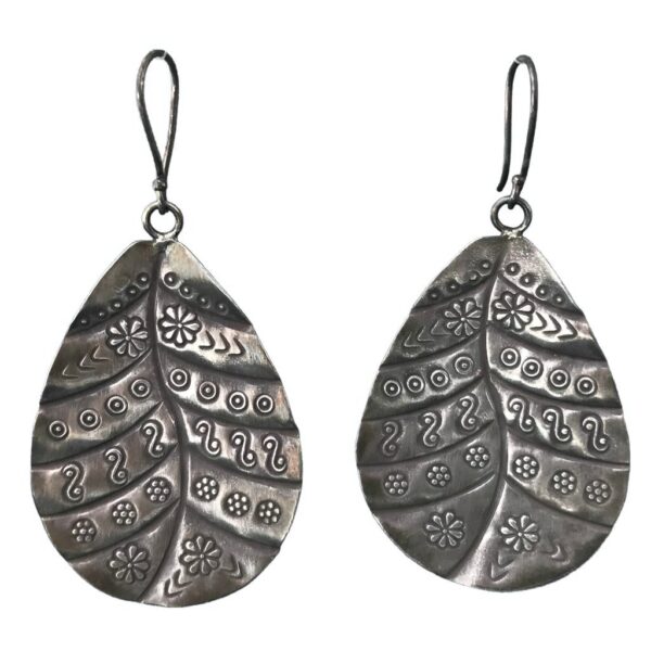 oxidized leaf sterling silver earrings