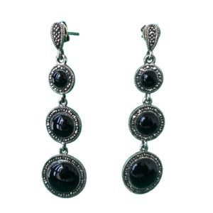 black onyx mercasite sterling silver earrings