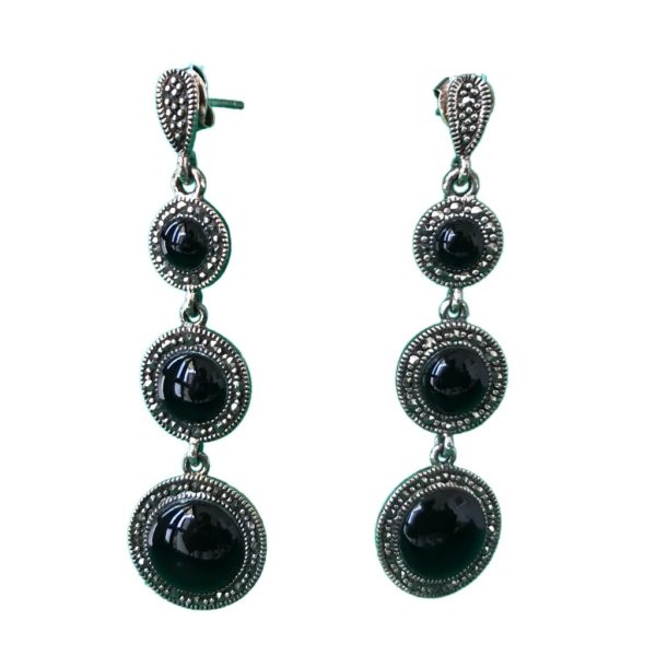 black onyx mercasite sterling silver earrings