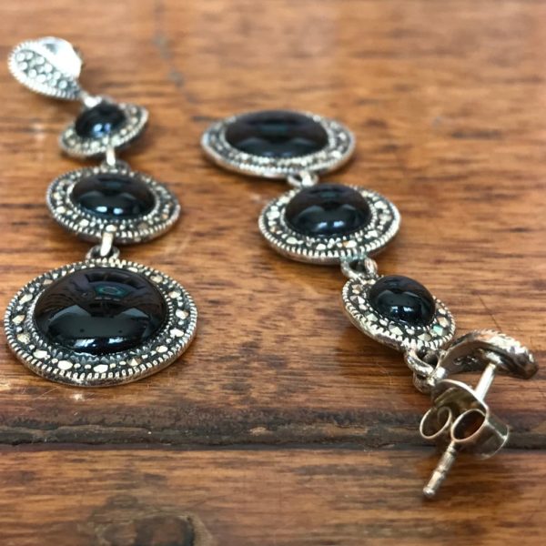 Long Black onyx Mercasite Earrings - Image 2
