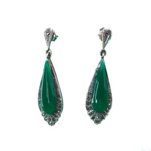 green onyx mercasite drop sterling silver earrings