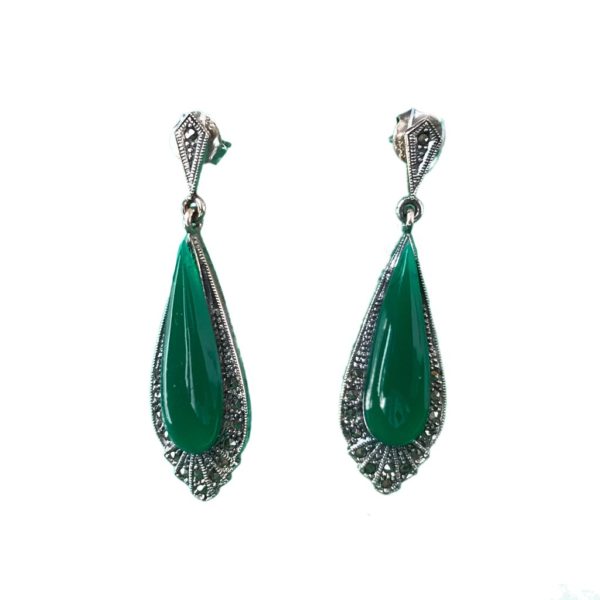 green onyx mercasite drop sterling silver earrings