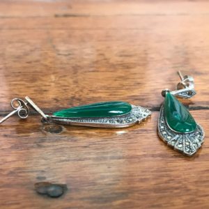 Green onyx Mercasite drop Earrings - Image 2