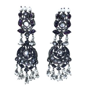 jadau style south indian long sterling silver earrings