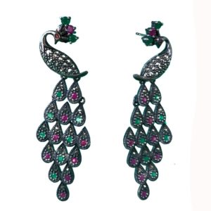 ruby emerald mercasite peacock sterling silver earrings
