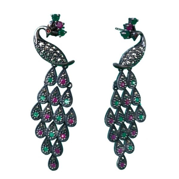 ruby emerald mercasite peacock sterling silver earrings