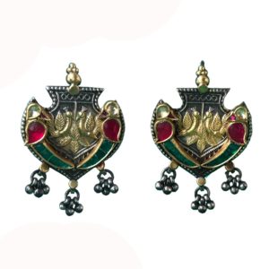 red green birds on beetle leaf sterling silver earrings