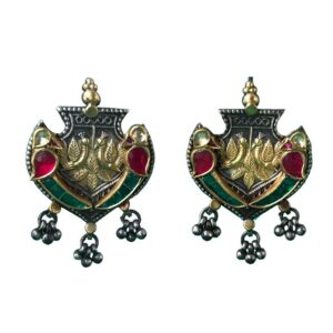 red green birds on beetle leaf sterling silver earrings